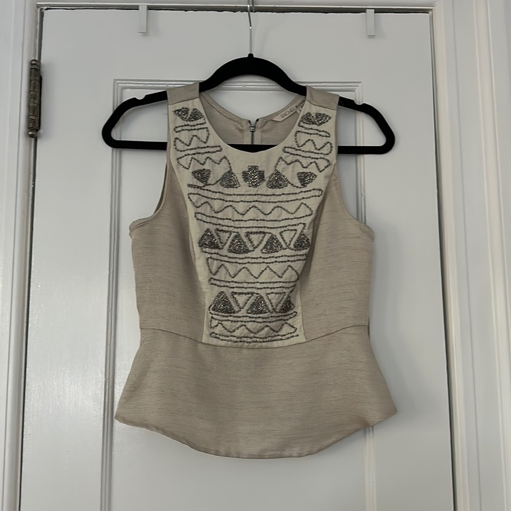 RACHEL ROY | Rachel by Rachel Roy Grey Beaded Peplum Shirt Blouse Size 6 NWOT